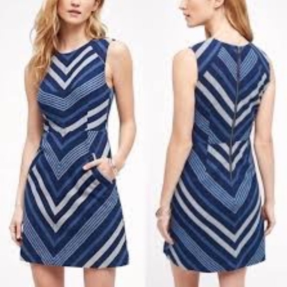Anthropologie Blue and White Stripped Shift Dress